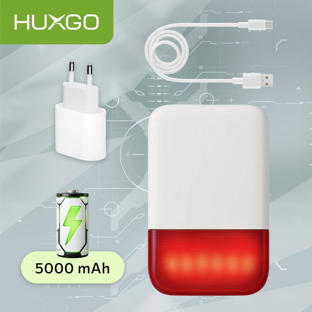 Sirena allarme esterno senza fili 120 dB con protezione manomissione – Batteria backup 5000 mAh, compatibile con sistemi HUXGO – resistente alle intemperie, sirena casa