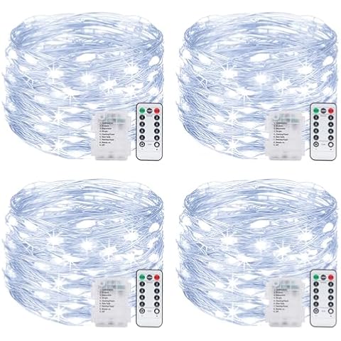 kolpop 4 Pack 39FT Fairy Lights Battery Operated with Timer & Remote, Waterproof 120 LED Twinkle String Lights Outdoor Indoor 8 Modes for Outdoor Indoor Bedroom Christmas Decor, Cool White Cover
