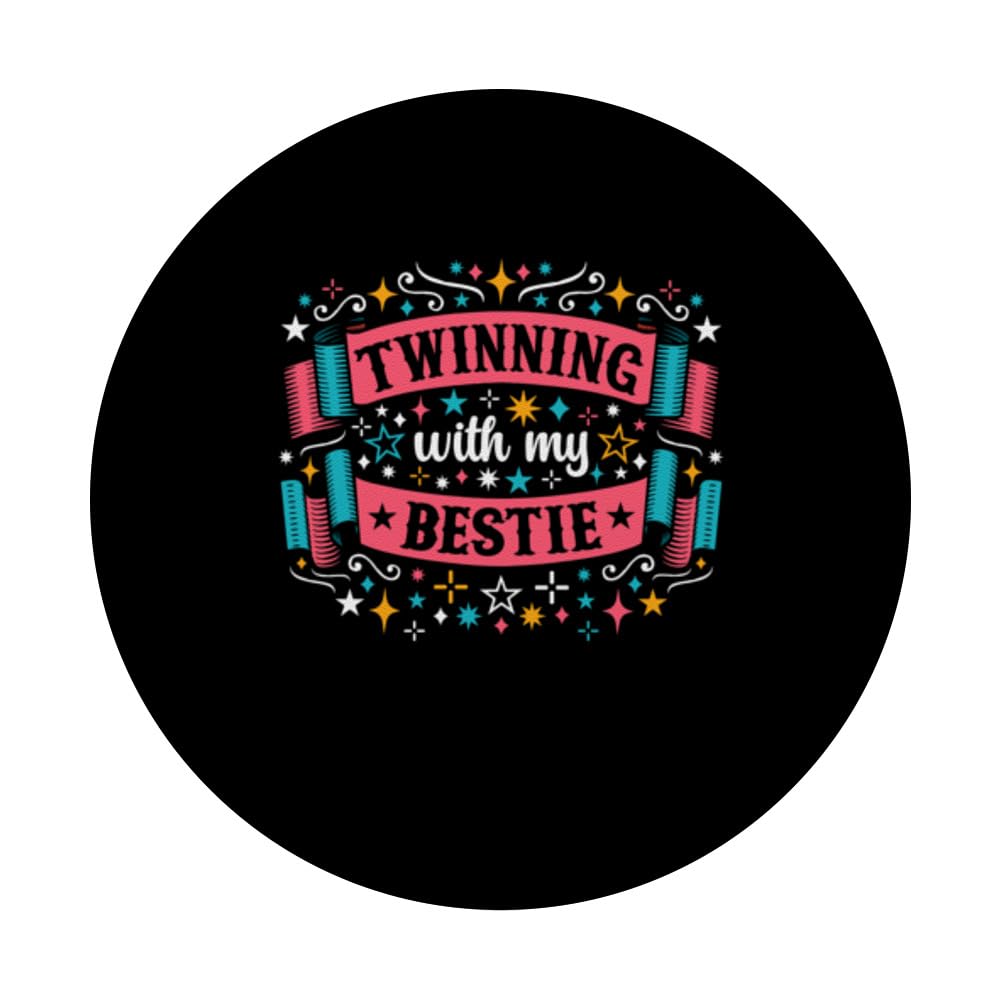 Twins Day Twinning With My Bestie PopSockets Swappable PopGrip, Black - Image 3
