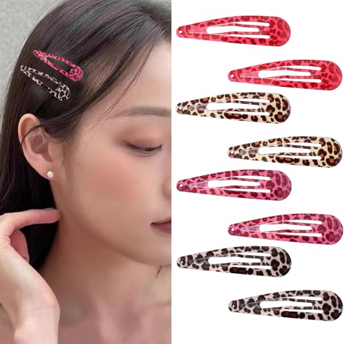 Y2k Snap haarspeldjes, roze luipaardprint, haarspeldjes, haarspeldjes, haarspeldjes, snapclips voor haar, antislip, bruin, cheetah, metalen haarclip, set van 8 styling, Y2K haaraccessoires voor