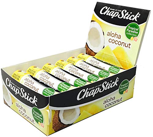 Chapstick Limited Edition Tropical Paradise Collection Aloha Coconut Flavored Skin Protectant Lip Balm Tube - Great For Moisturizing & Hydrating Chapped, Cracked, Dry Lips Â€“ 0.15Oz Each, 12 Sticks #TOP1