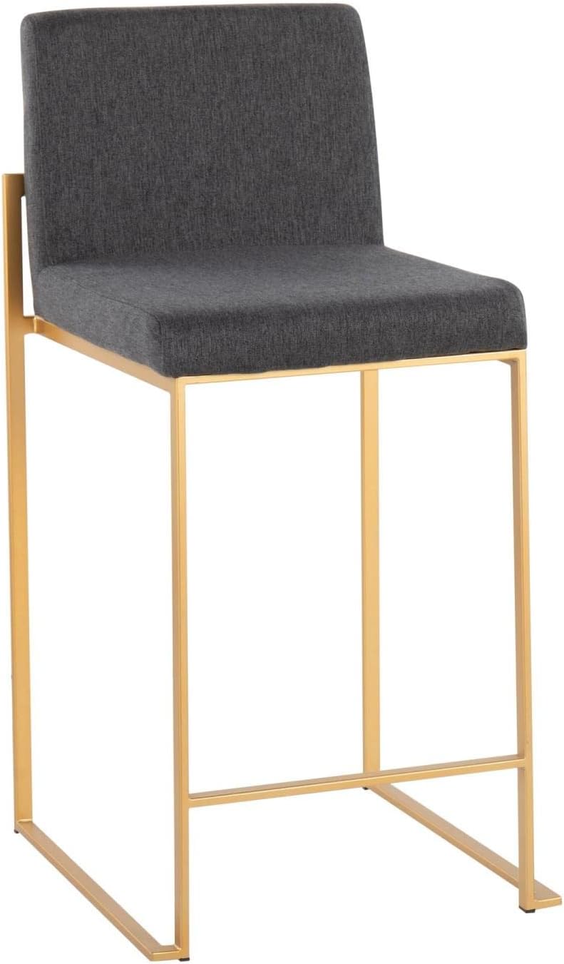 LumiSource Fuji High Back Counter Stools for Kitchen Counter in Gold Metal, Counter Height Chairs, Bar Stools Set of 2, Counter Height Chairs, Bar Stools for Kitchen Island (Charcoal Fabric)