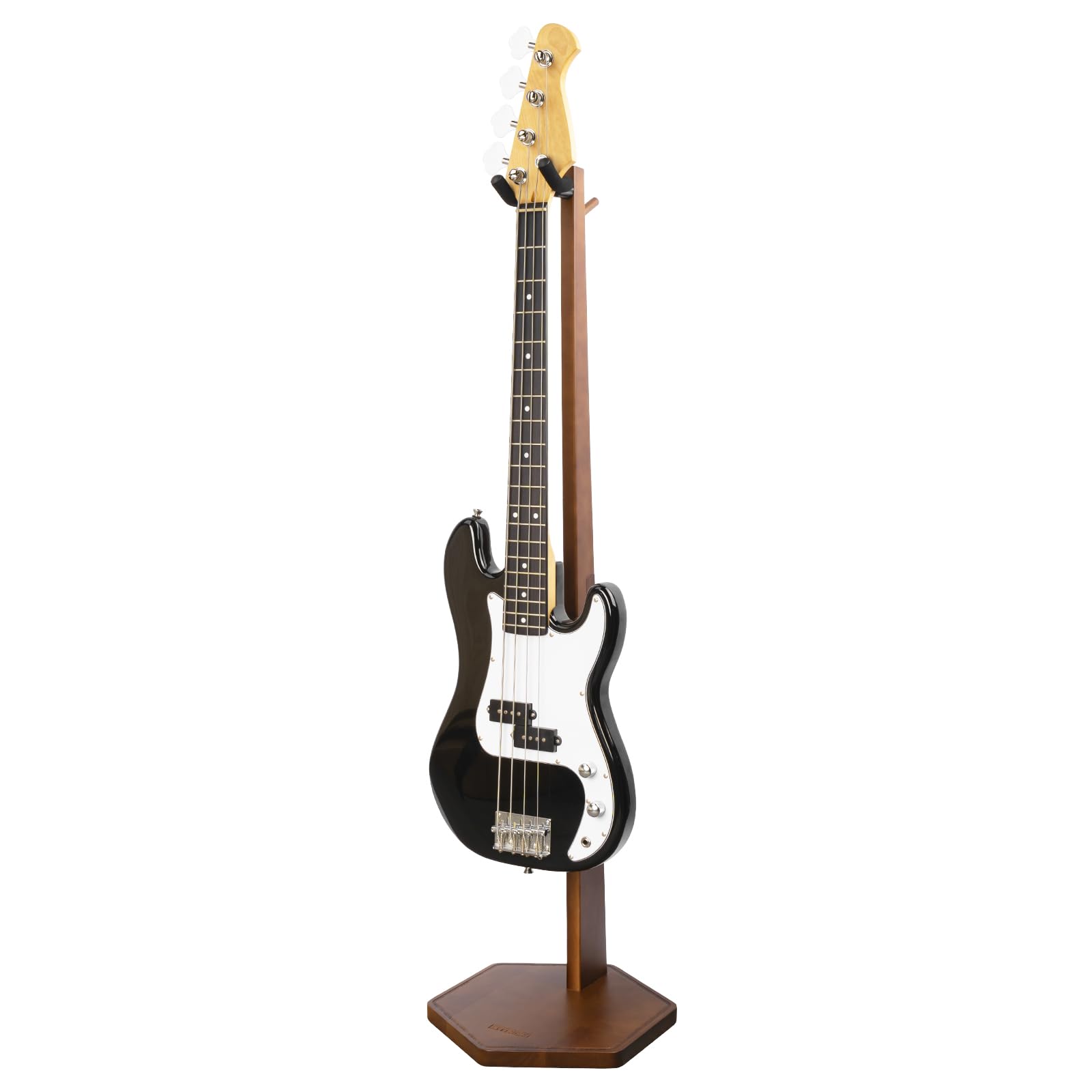 STRICH Soporte para bajo, expositor de guitarra de madera de 112 cm de altura, soporte para guitarra de nogal con gancho para el hogar y el estudio (FH-2, expositor para bajo)
