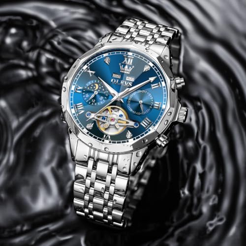 Image of OLEVS Watch for Men Automatic Classic Mechanical Watch Diamond Mirror Stainless Steel Dress Casual Waterproof Day /Date Calendar