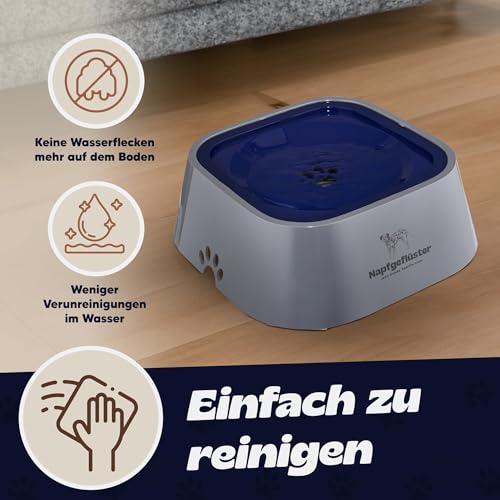 Napfgeflüster® Bella – Auslaufsicherer Wassernapf für Hunde & Katzen – 1L Anti-Schlabber Trinknapf mit Schwimmdeckel – rutschfest, Reisegeeignet & leicht zu reinigen