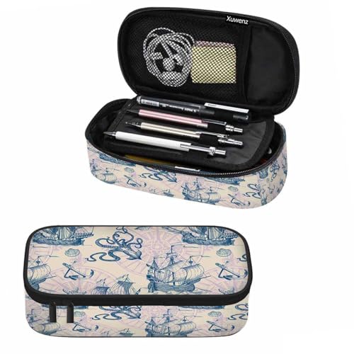 Image of Vintage Sailboat Pencil Case Organizer Old Caravel Sea Monster Old Maps Stationery Box Makeup Box School Supply for Boy Girl Men Women