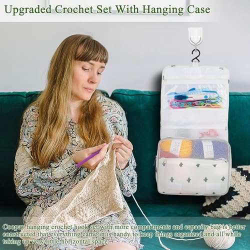 Image of Gemsy Knitting Crochet Hook Needle Set | Hard-Anodized Aluminum Hook for Embroidery | Ultimate Sewing, Craft, Sweater, Woolen Cloth, Yarn, Thread | Needles Kit for Knitting (Big Cactus Bag)