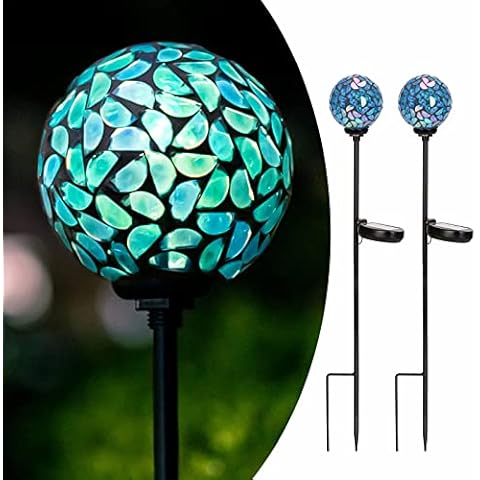 Afirst Solar Outdoor Lights Decorative Mosaic - Solar Garden Stakes Mosaic Gazing Ball Waterproof Outdoor Lights Stakes for Pathway Yard Lawn Decoration Navy Blue 2 Packs Cover
