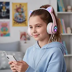 Fone de Ouvido Bluetooth com Orelha de Gato, LED, Sem Fio, com Microfone