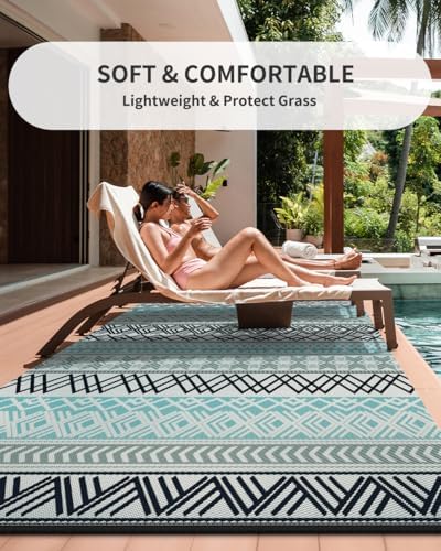 Outdoor Rug-Patio Rug Waterproof 5x8 ft Outdoor Carpet Boho Reversible RV Camping Rug Mat for Camper Balcony Backyard Picnic Deck Rug Portable Blue-Colorful - 5