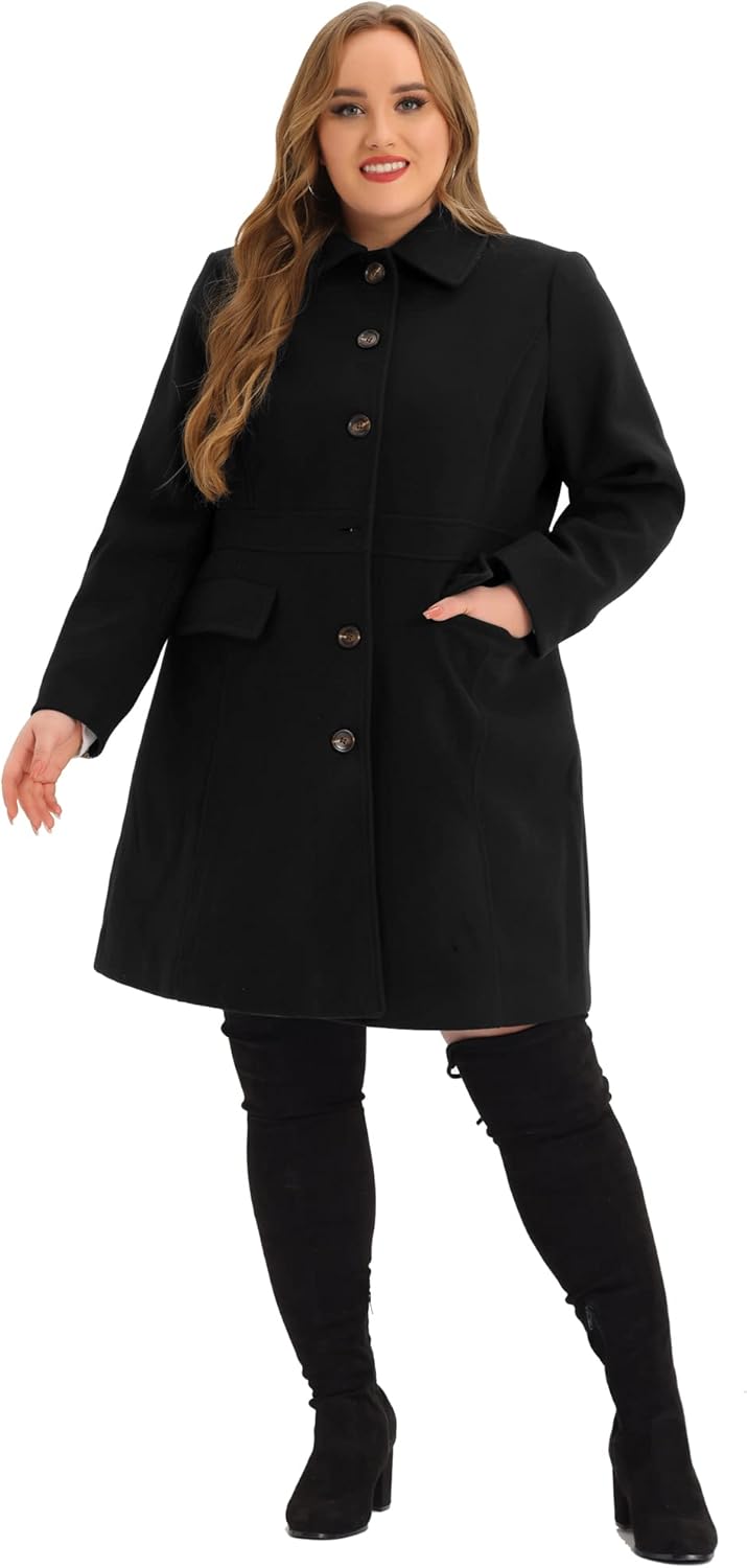 Agnes Orinda Plus Size Coat for Women Peter Pan Collar Single Breasted Winter Long Coats