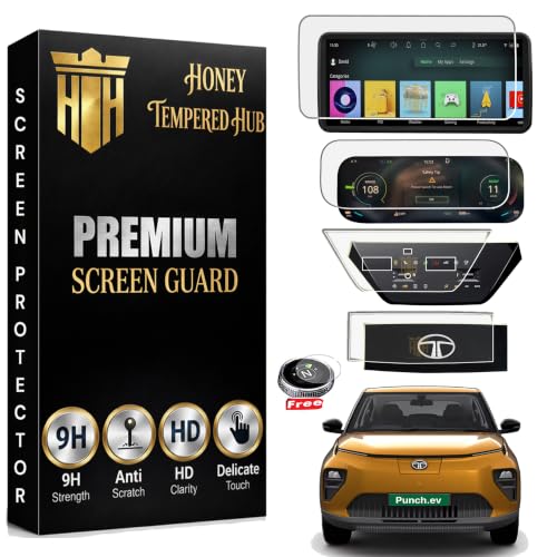 Image of ( 5 PACK ) SCREEN GUARD For TATA PUNCH EV 2026 Facelift / EMPOWERED / EMPOWERED+S / 10.25-INCH [Round Corners] INFOTAINMENT Touchscreen + /10.25 INCH Instrument Cluster + Digital Steering + AC Panel + Gear Knob Protector / Anti Scratch / Water Resistant / HD Clear / High Touch Sensitivity / Punch.EV Electric Car Music Stereo Accessories 2026 [Not Tempered Glass]