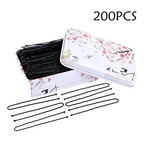 200 Pack of Bun Hair Pins U Shaped Pins with Beautiful storage box，Black U Hair Pins (6 cm)