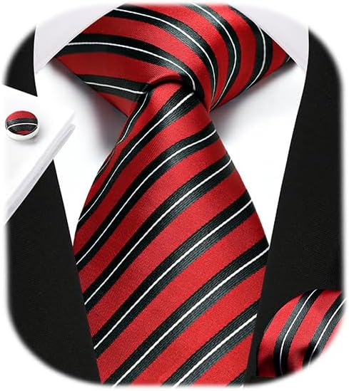 Enlision Mens Ties Stripe Tie and Pocket Square Set Classic Formal Woven Neckties Handkerchief Cufflinks Wedding