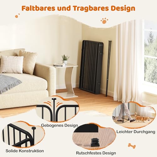 Yaheetech Welpenauslauf 6-teilig 100cm hoch, Welpenlaufstall mit integriertem Schloss, Geräuscharme Rohre, Bodenschoner, 8 mm Verstärkte Metalldrähte, Hundelaufstall für Wohnung & Garten