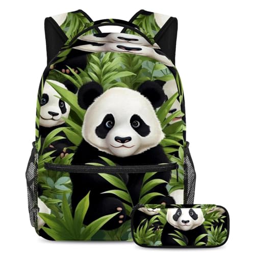 Sac à dos Happy Panda E 2 pièces grand format avec trousse assortie pour écoliers et ados