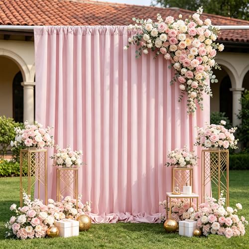 Image of Dusty Rose Polyester Backdrop Curtains: 30ft x 10ft Photography Backdrop Drapes - for Baby Shower Birthday Party Decorations