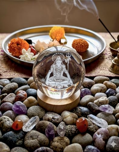 Image of 3D Crystal Ball Night Lamp with Wooden Base, LED USB Decorative Light (Shiv (Medium))