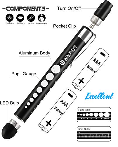 2 Pack Pen Lights with 4 Batteries - Nurse Led Medical Penlight with Pupil Gauge for Nursing Students Doctors EMT Trauma - Thumbnail 5