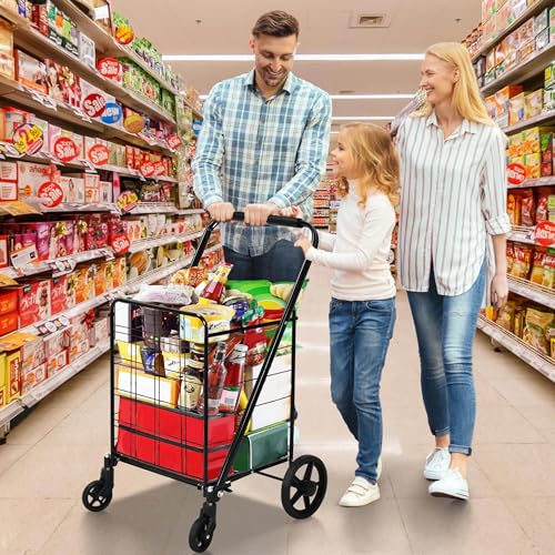 image for YITAHOME Heavy Duty Folding Shopping Cart with Wheels, Large Rolling F