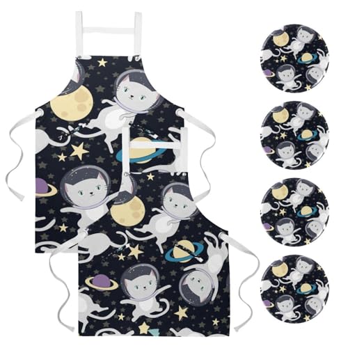 Tablier de cuisine lot de 2 pour nettoyage maison et service de bar motif chat