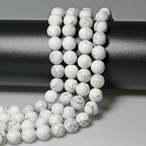 MJDCB Natural Round Stone Beads 10mm Howlite White Turquoise Loose Gemstone Beads for Jewelry Making Bracelet Necklace 35pcs - Image 4