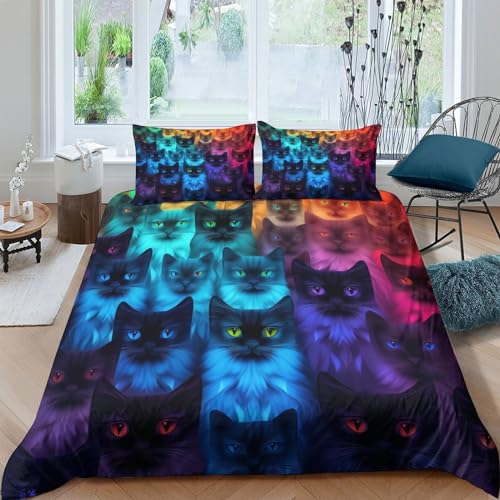Funda nórdica gato fluorescente 3D juego de cama microfibra 200x200 infantil con fundas de almohada 2