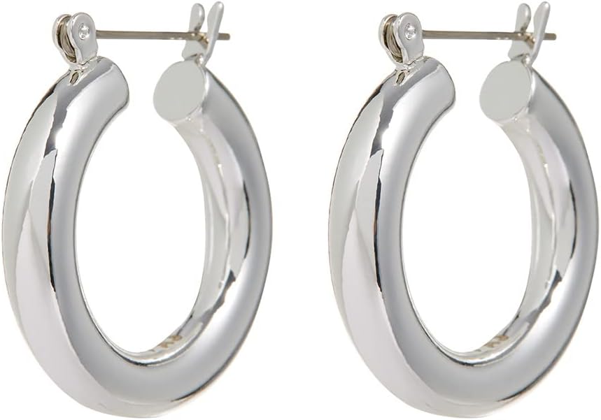 Luv Aj Baby Amalfi Tube Hoop Earrings in Polished Rhodium Plated