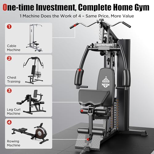 Sportsroyals Home Gym, Multifunctional Gym Equipment, Workout Station with 154LBS Weight Stack, Exercise Equipment for Full Body Traning (154LBS Regular) - Thumbnail 4