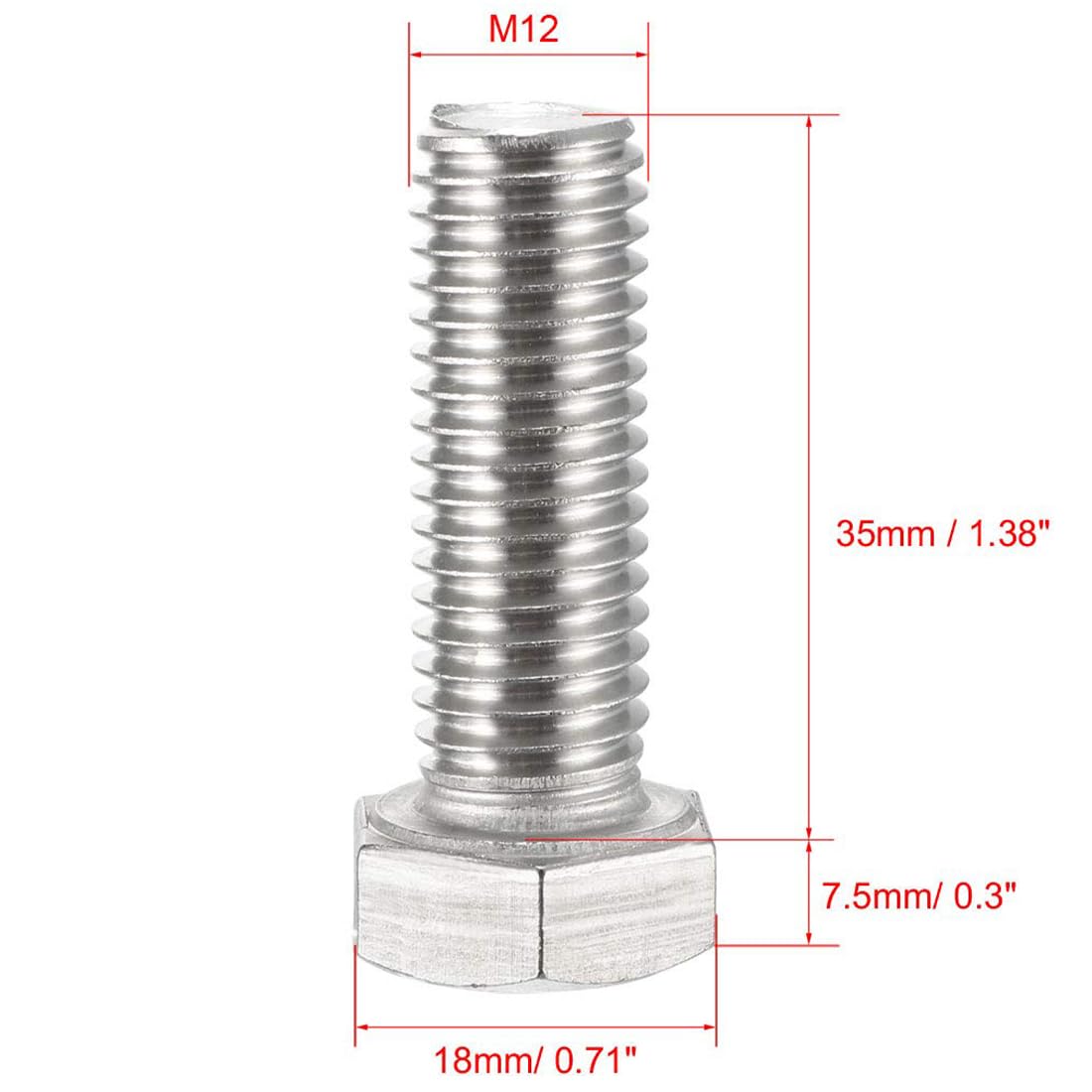 TA-VIGOR M12 x 35mm 5 Pack, 304 Stainless Steel Hex Head Bolts, Heavy Duty M12 Bolts for Automotive Machinery, Metalwork, Construction - Image 2