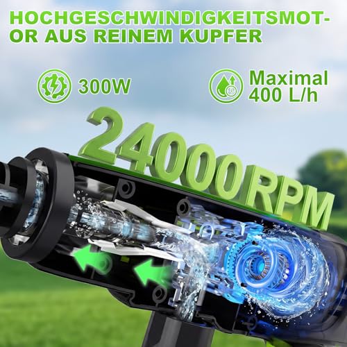 Miniatura 4 de VOERJIA Hidrolimpiadora de Alta Presión a Batería 1000 PSI, Pistola de Agua Inalámbrica con 2 Baterías 4.0Ah (LED), Boquilla 6 en 1 para Lavado de Coche, Fachadas y Riego de Jardín
