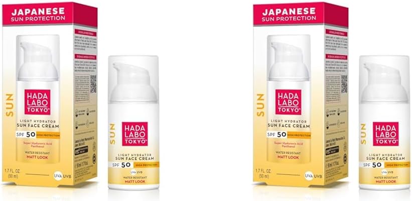 Hada Labo Tokyo - Light Hydrator Sun Face cream with Super Hyaluronic Acid, SPF50, Matt Look, 50 ml Bottle (Pack of 2)