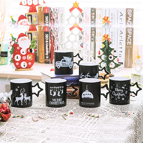 Bruntmor Black Christmas Coffee Mugs With Star Handle Set Of 6 | Large-Sized Christmas Mugs 14 Ounce New Year Holidays Novelty Christmas Cups - Decorative Diy Mugs| Hot Chocolate Gift Sets #TOP2