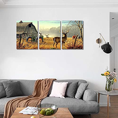 Deer Canvas Print Art Wall Decor Painting Farmhouse Landscpae Wall Pictures 3 Panels Country Wildlife Artwork For Living Room Bedroom Bathroom Home Decoration #TOP6