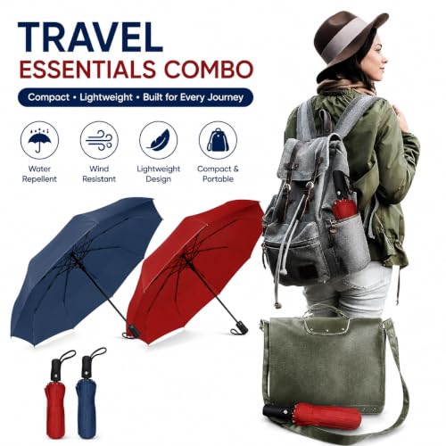 Image of QONETIC Portable Auto Open Close Travel Umbrella for Men & Women, Windproof Folding Umbrella for Rain, Compact Waterproof Umbrella, Lightweight 3 Fold Design for Daily Travel & Office Use