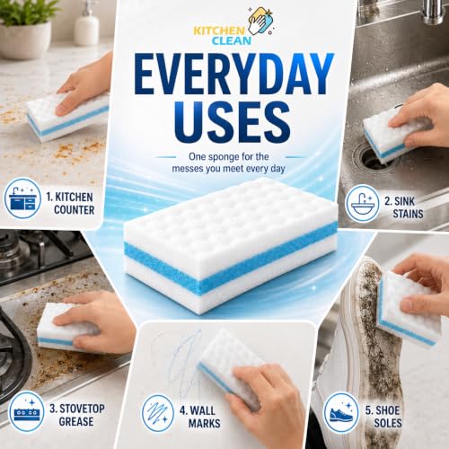 Image of Kitchen Clean Magic Eraser Sponge Pack of 10 | Melamine Stain Remover Cleaning Sponge for Walls, Switch Boards, Taps, Glass, Shoes & Sneakers
