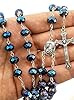 Nazareth Store Deep Blue Crystal Beads Rosary Necklace Catholic Prayer Holy Soil Medal Cross Holy Land Antique Religious Rosaries Beads Collection (Dark Blue) #3