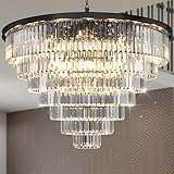 MEELIGHTING 24 Lights Empress Crystal Chandelier Lighting Modern Contemporary Chandeliers Pendant Ceiling Lamp Lights Fixture 7-Tier for Dining Room Living Room Hotel Showroom W39.4