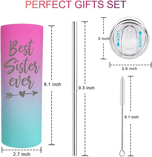 Miniatura 7 de Regalos de cumpleaños para hermanas, regalos para la mejor hermana del hermano, vaso delgado de 20 onzas, regalo para cuñada, hermanastra, regalos