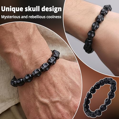 Pulsera con calavera y cuentas de turquesa natural miniatura 4