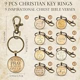 Fumete 9 Pcs Christian Keychain Bulk Bible Verse Religious Key Chains Scripture Quote Positive Gift for Women Men Church Pastor (Bronze,Vintage)