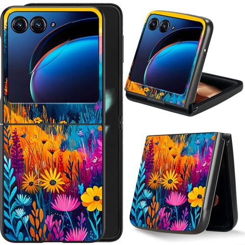Dikoer for Moto Razr 50/Motorola Razr 60/Moto Razr 2024/Motorola Razr 2025 Flip Phone Case 6.9" for Women Men, Full Body Thin Hard PC Shockproof Folding Cover, Mountain Wildflowers
