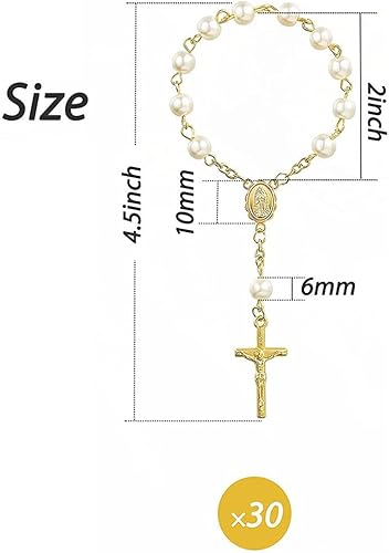 Miniatura 2 de Rosario de bautismo chapado en oro, 30 piezas de rosario de dedo, perlas de imitación, rosario acrílico, recuerdos de bautizo, recuerdos de