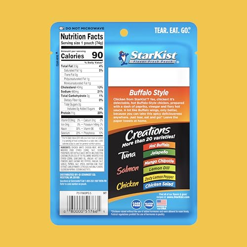 Image of StarKist Chicken Creations BOLD Buffalo Style Pouch (2.6 oz - 4 Pack) Fully Cooked High Protein White Meat, Gluten Free, No Draining, Ready to Eat for Salad and Sandwiches