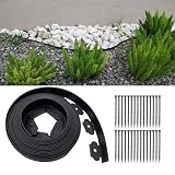 Garden Edging Border 33ft, 2in Tall Plastic Straight Top Lawn Edging Landscaping Edging Kit with 50pcs Spikes for Paver Edging, Grass Edging, Flower Beds, Yard, Black