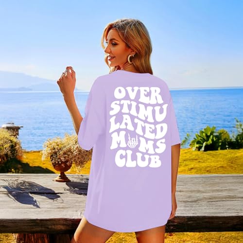 Image of Yuyiify Oversized Tshirts for Women Mama Overstimulated Cool Moms Club Skeleton Shirt Funny Mom Graphic Tees Top
