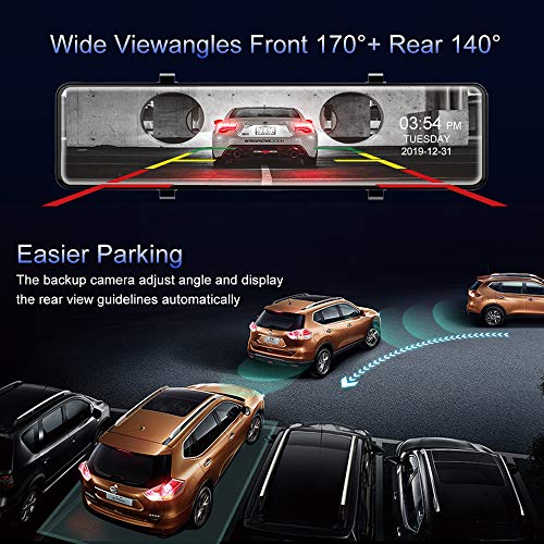12" Mirror Dash Cam,Backup Camera with 1440p IPS Full Touch Screen, Rear View Mirror Camera with Loop Recording, Parking Monitor, Night Vision, Dual Lens Waterproof Front Rear Dash Camera for Car - Thumbnail 3