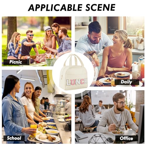 Urskytous WHITE LUNCH BAG Insulated Lunch Bag For Women Teen Girls Kids Adults Large Lunch Box Preppy Cute Beige Lunch Bag thumb #2