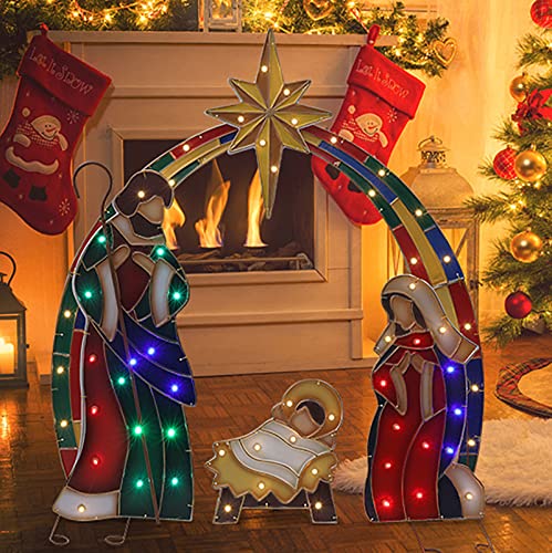 Benany Christmas Nativity Scene, Nativity Set, 39" Christmas Holy Family With 70 Led Lights, Lighted Led Nativity Holy Family Scene For Christmas Outdoor Decoration #TOP2