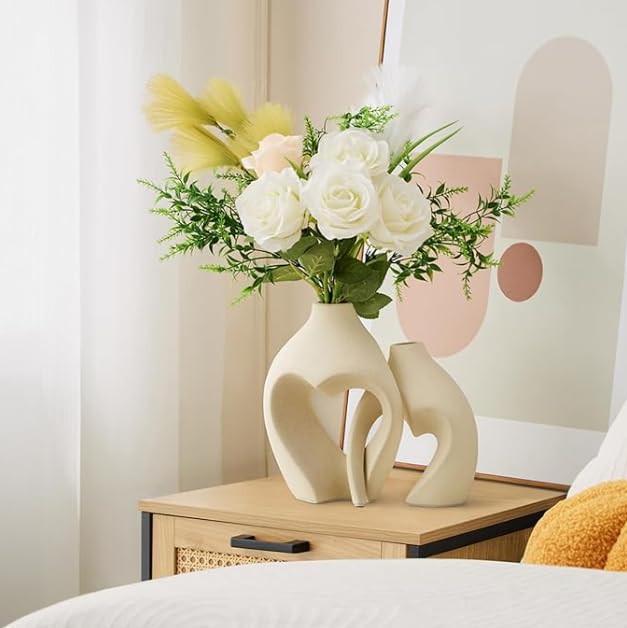 Image of White Heart Shaped Vases for Decor, Shaped Ceramic Vase Set of 2, Minimalist Decorative Vase for Table Centerpiece Wedding Dining Room (Heart Vase)